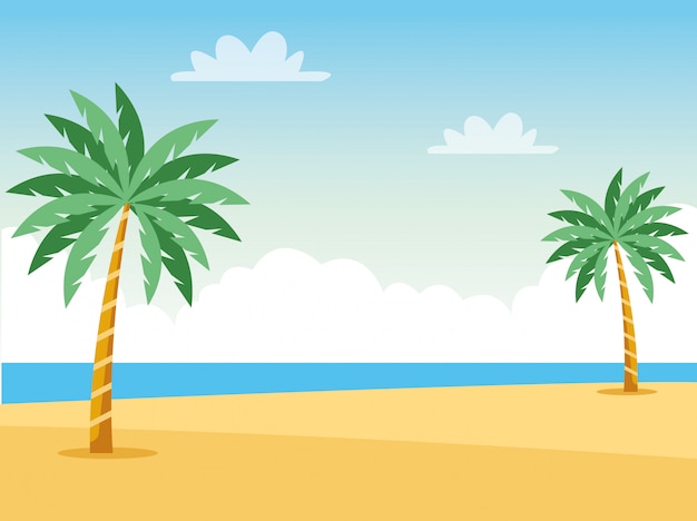 Premium Vector Beach Seascape Scene With Palms