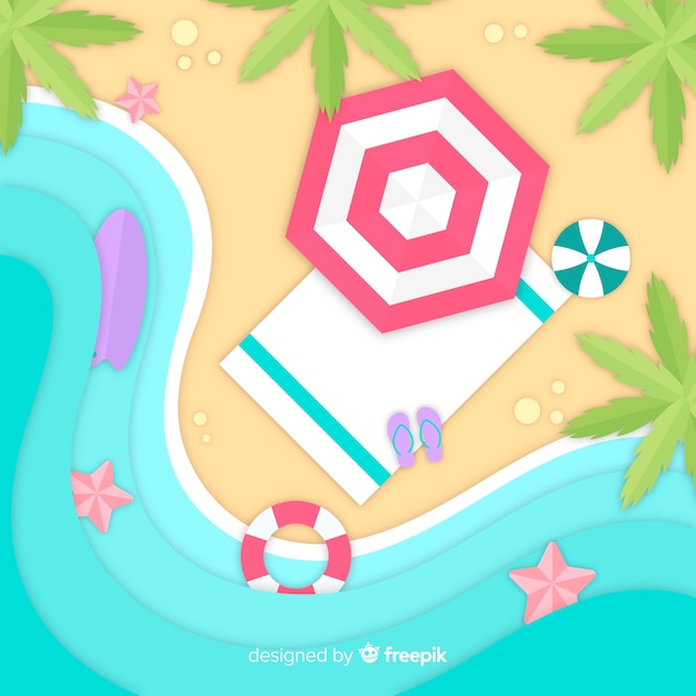 Beach top view in paper style Free Vector