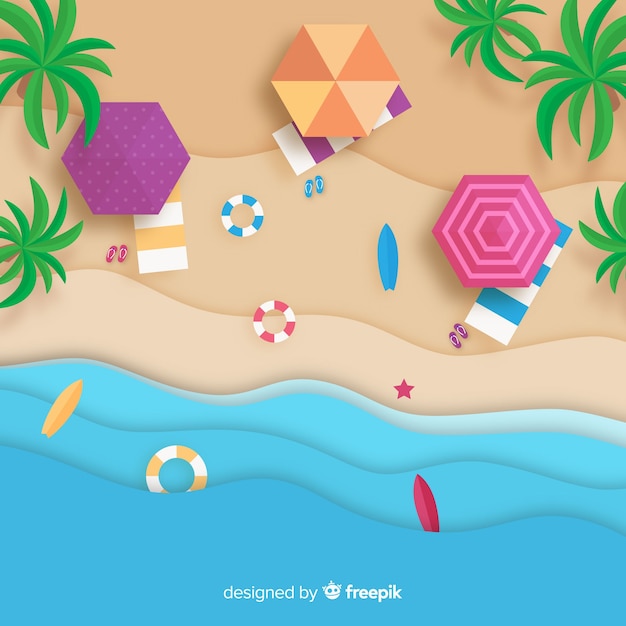 Beach top view in paper style Free Vector