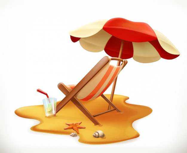 Download Beach umbrella and lounge chair, 3d icon | Premium Vector