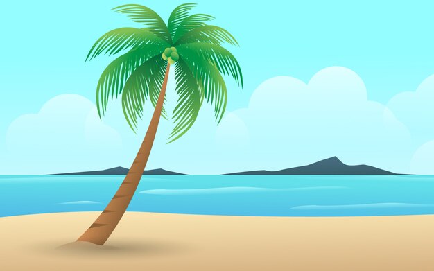 Premium Vector Beach With The Landscape View In Summer Holiday Of Tropical Island Palm Tree Vector Design