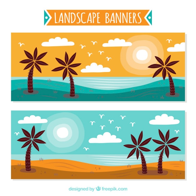 Beaches banners, hand drawn