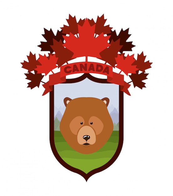 Bear animal and pine trees Free Vector