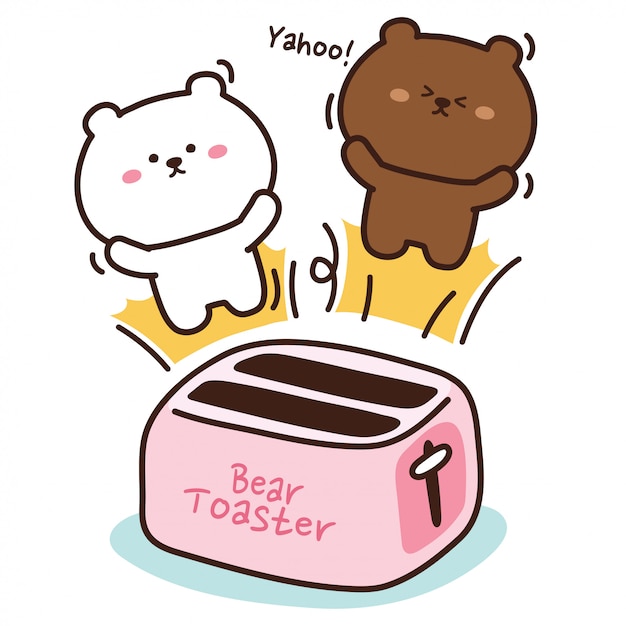 Premium Vector Bear Bread Popping Out Of A Pink Toaster Hand Drawn Illustration