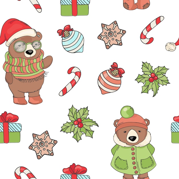 Premium Vector Bear Christmas Seamless Pattern