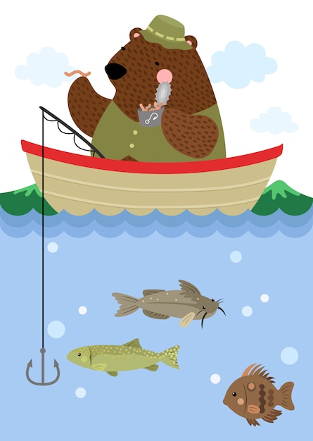 Download Bear going fishing | Premium Vector