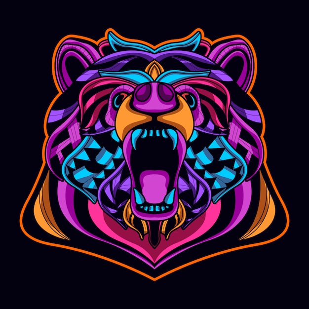 Premium Vector Bear Head In Neon Color Art Style