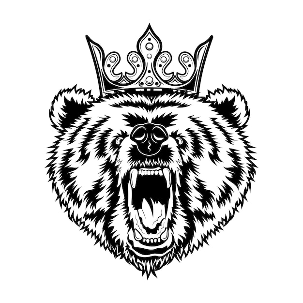 Free Vector  Bear king vector illustration head of angry roaring  
