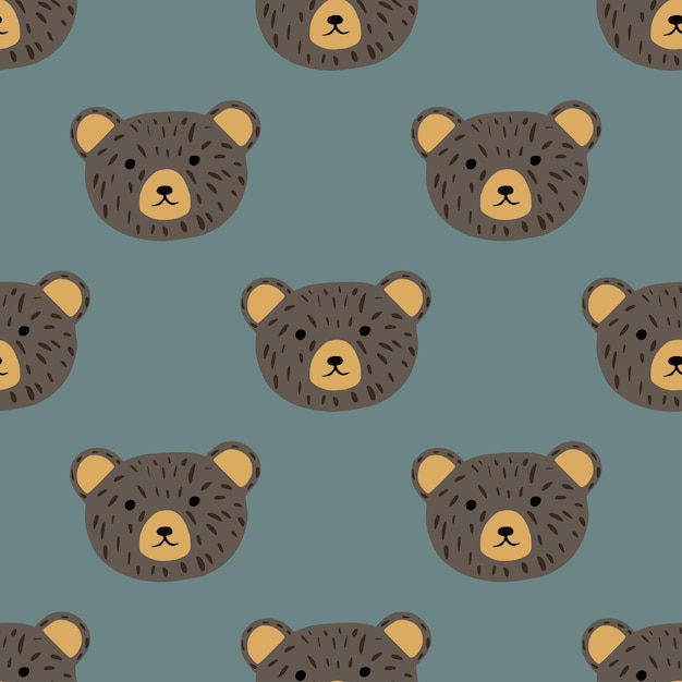 Premium Vector | Bear pattern seamless in freehand style. head animals ...