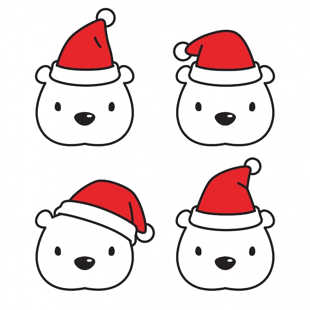 Premium Vector Bear Polar Christmas Santa Claus Hat Cartoon Character 