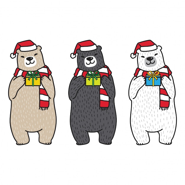 Premium Vector Bear Polar Christmas Santa Claus Hat T Box Cartoon 