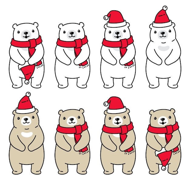 クマ極クリスマスサンタクロース帽子スカーフイラスト プレミアムベクター