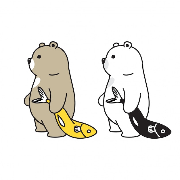 Premium Vector | Bear polar fish cartoon