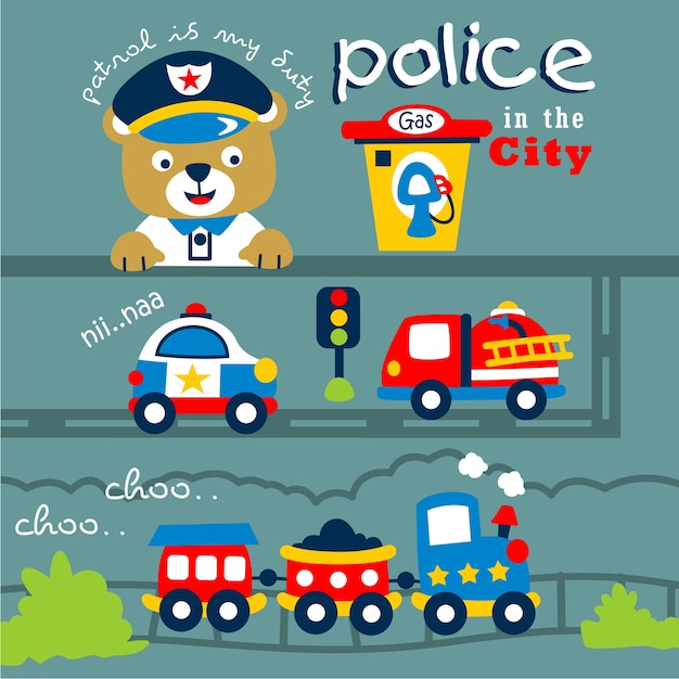 Premium Vector | Bear the police funny animal cartoon