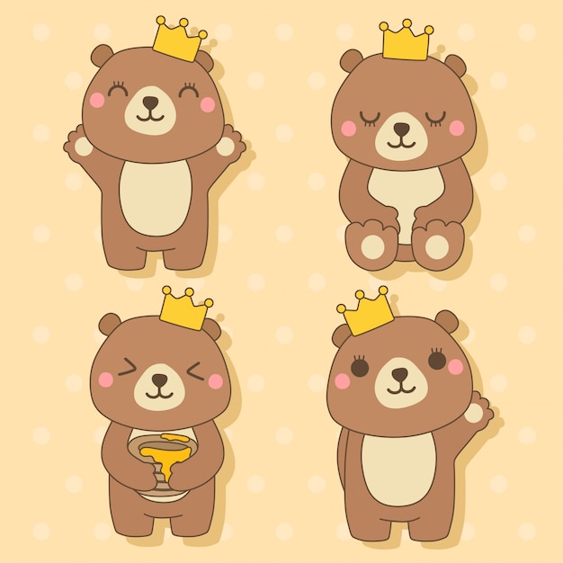 プレミアムベクター クマ かわいい動物のかわいいキャラクターイラストのセット