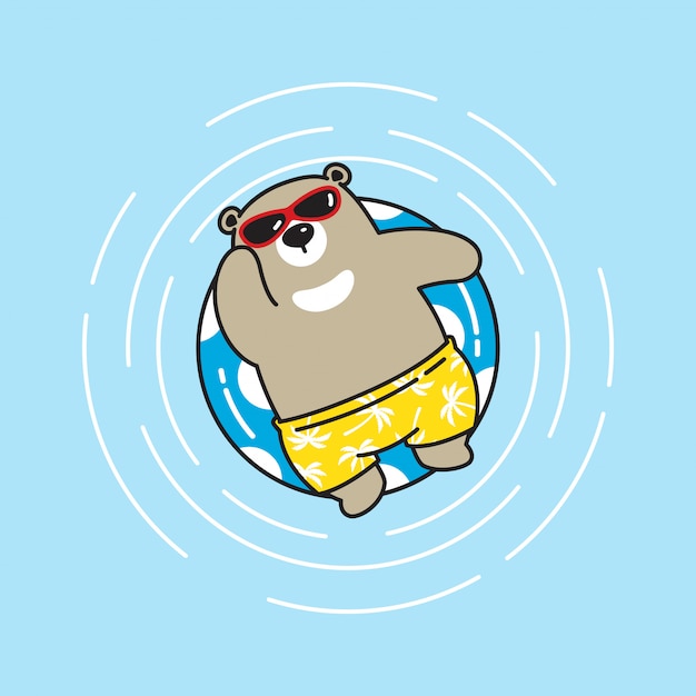 Premium Vector | Bear vector polar bear beach swimming pool cartoon