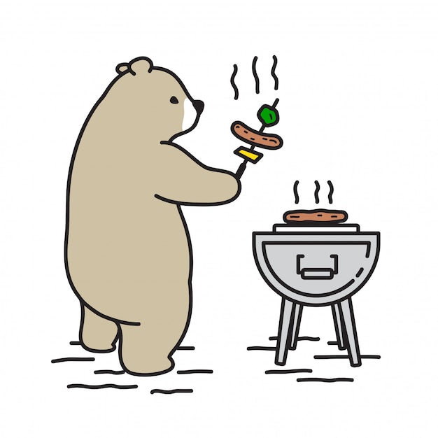 Bear vector polar bear picnic camping cartoon | Premium Vector