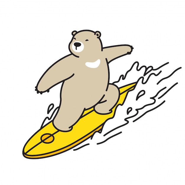 Premium Vector Bear Vector Polar Bear Surf Wave Cartoon