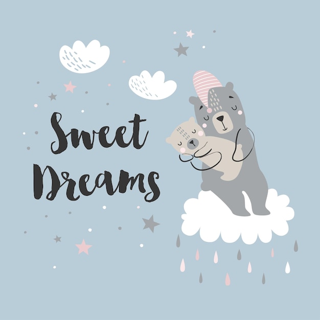 Download Premium Vector Bear With Baby Bear Clouds And Stars