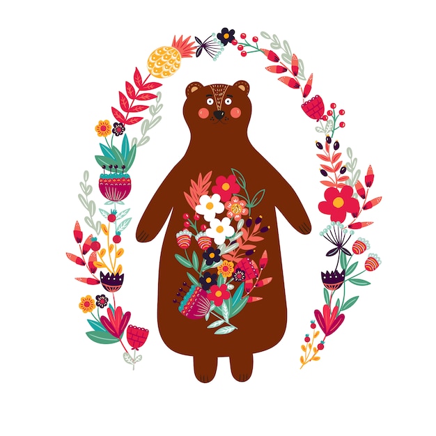 Download Free Vector | Bear with flowers