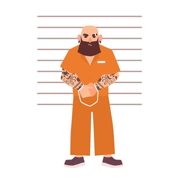 Premium Vector | Bearded male criminal with handcuffs standing and ...