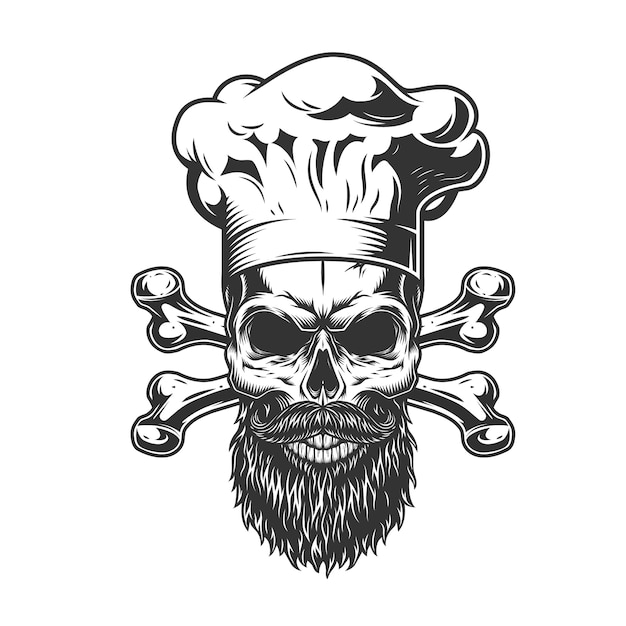 Free Vector | Bearded and mustached chef skull