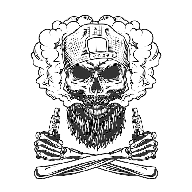 Bearded and mustached hipster skull | Free Vector