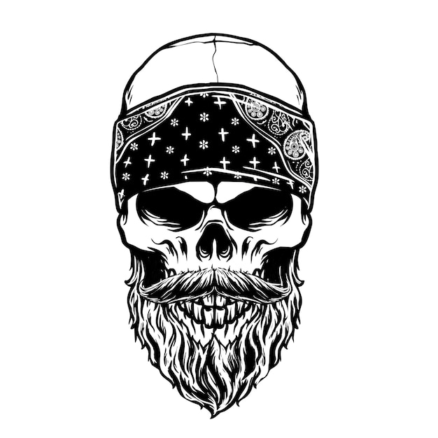 Premium Vector Bearded Skull Head With Bandana 