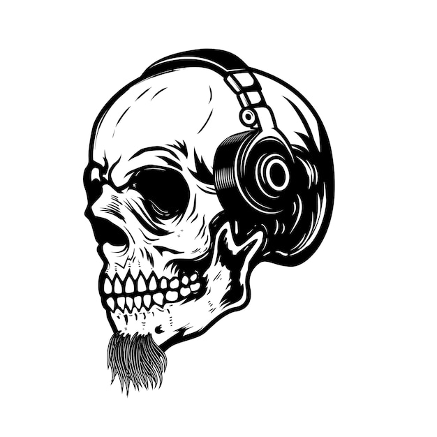 Premium Vector | Bearded skull in headphones. element for sign, badge ...