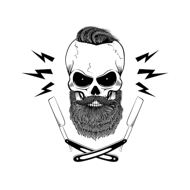 Premium Vector Bearded Skull With Blades 7635