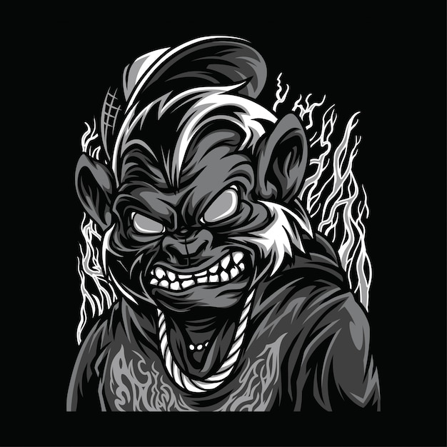 Premium Vector | Beast mode black and white illustration