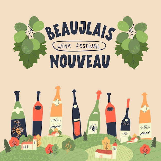 Premium Vector Beaujolais nouveau festival of new wine in france