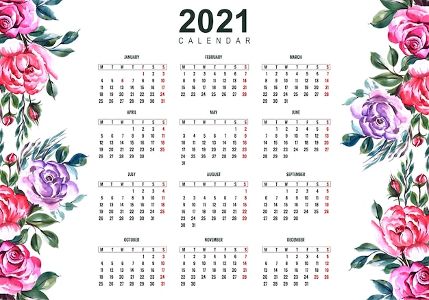 2021 Calendar Colorful Printable Free Letter Templates 5032