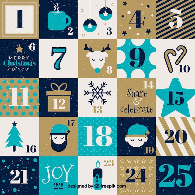 Download Vector Christmas Advent Calendar On A Turquoise Background Vectorpicker