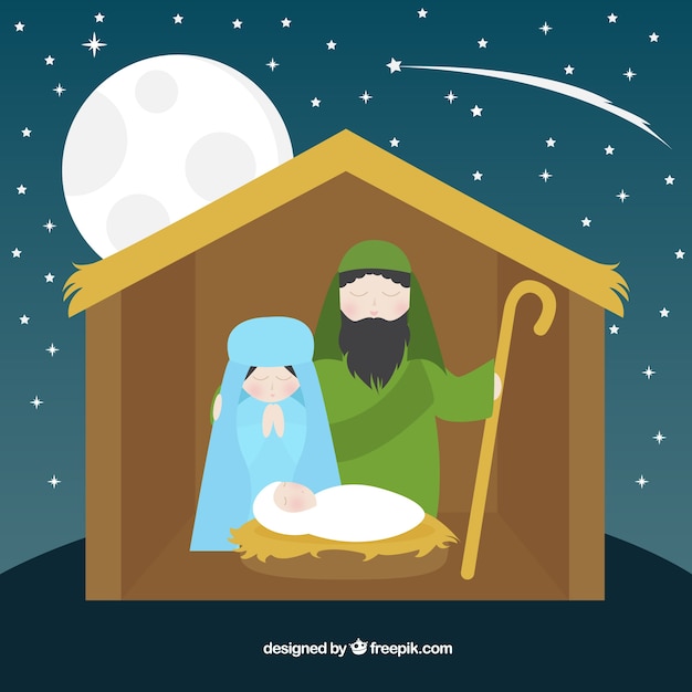 Beautiful background of nativity scene with\
moon and shooting star