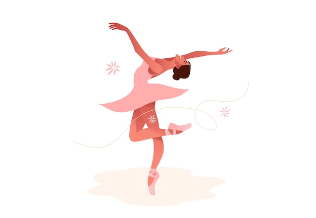 美しいバレリーナフラットセットイラスト クラシックバレエの美しさ チュチュを着ている若い優雅な女性バレエダンサー トウシューズ パステルカラー プレミアムベクター