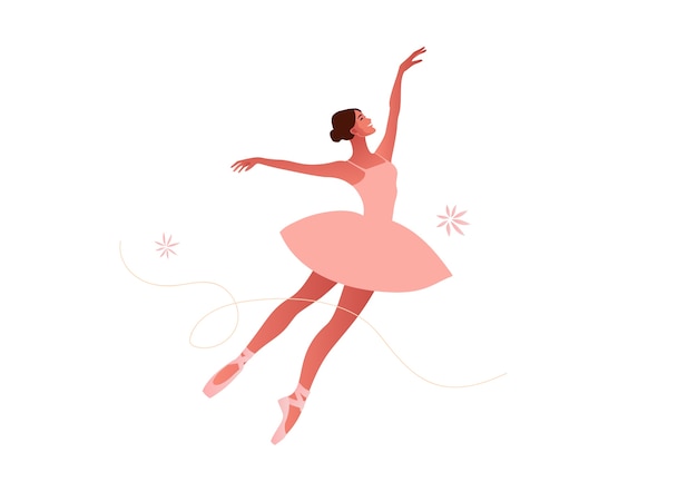 美しいバレリーナフラットセットイラスト クラシックバレエの美しさ チュチュを着ている若い優雅な女性バレエダンサー トウシューズ パステルカラー プレミアムベクター