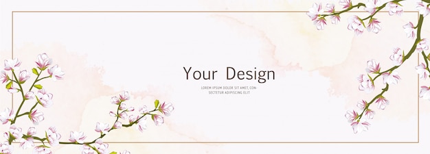 Beautiful banner cherry blossom template Premium Vector