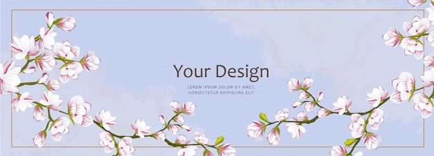 Beautiful banner cherry blossom template Premium Vector