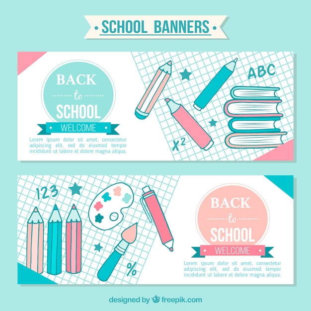 Beautiful banners of back to school with hand drawn pencils Free Vector Beautiful banners of back to school with hand drawn pencils Free Vector