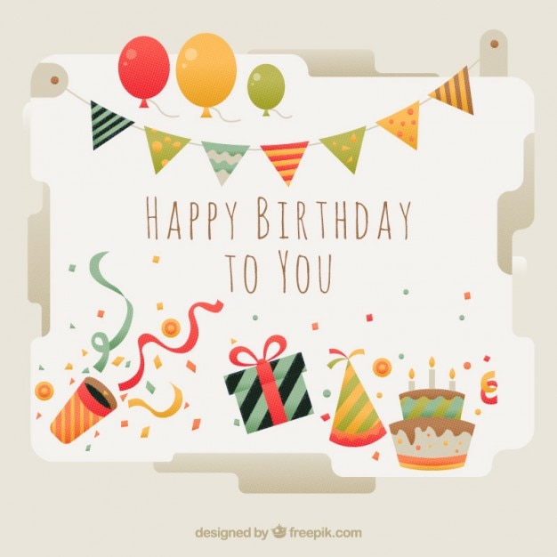 Download Free Vector | Beautiful birthday card with elements