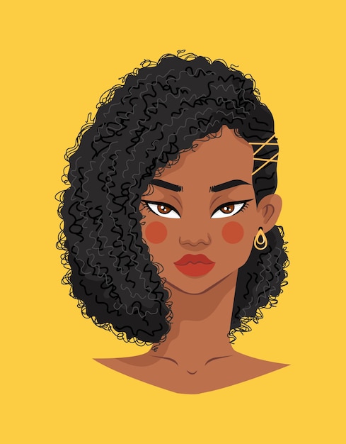 美しい黒人少女のイラスト ゴージャスなエキゾチックな女の子 プレミアムベクター