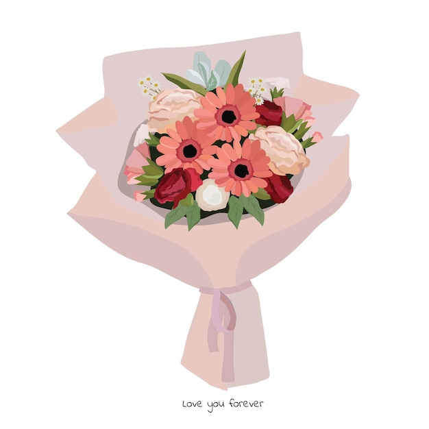 Premium Vector | Beautiful bouquet with garden flowers. floral ...