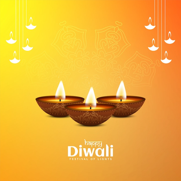 Free Vector | Beautiful bright yellow happy diwali decorative