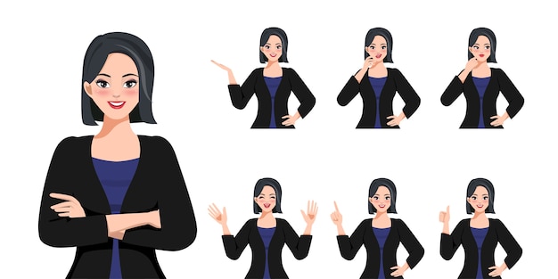 Beautiful businesswoman in office dress pose on the white background cartoon character design . Prem