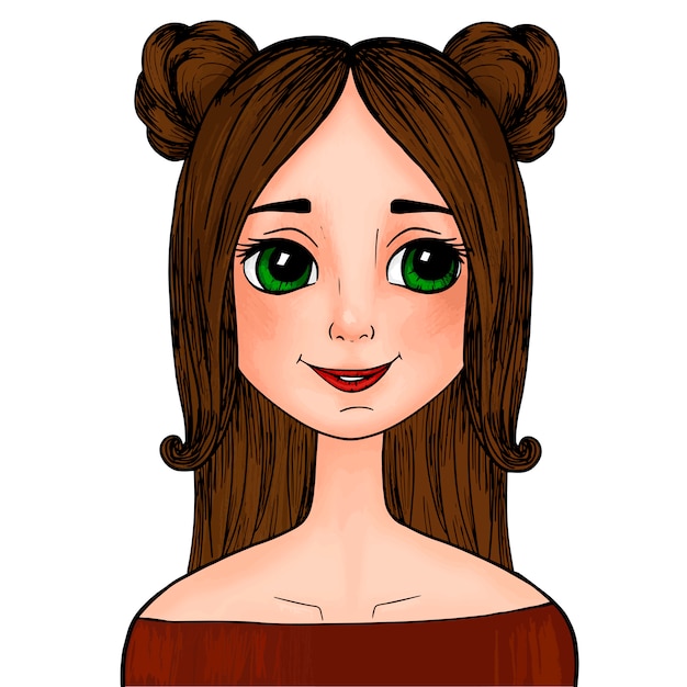 Beautiful Cartoon Girl With Green Eyes With Muzzles On His Head