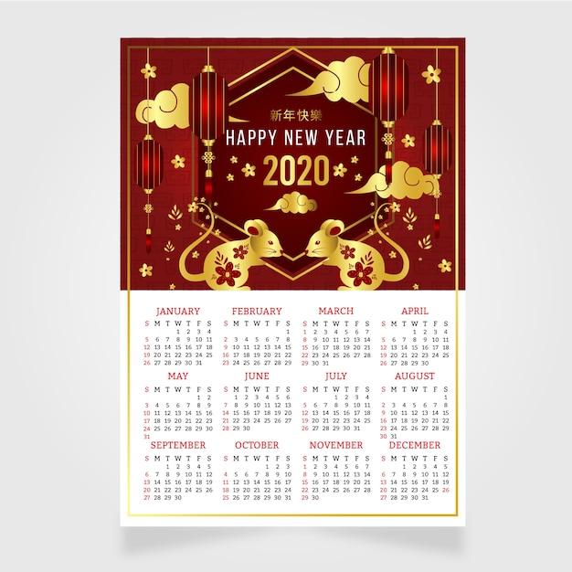 Free Vector | Beautiful chinese new year calendar in flat design