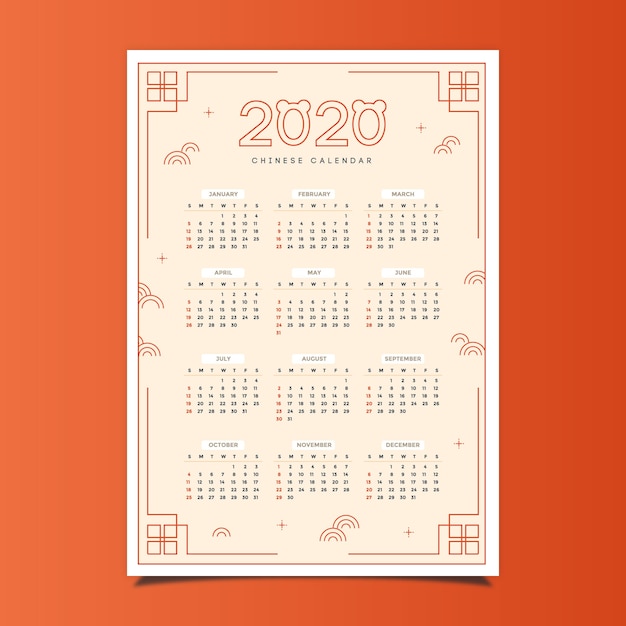 Free Vector | Beautiful chinese new year calendar in flat design