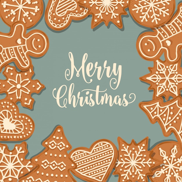 Premium Vector | Beautiful christmas card with gingerbread