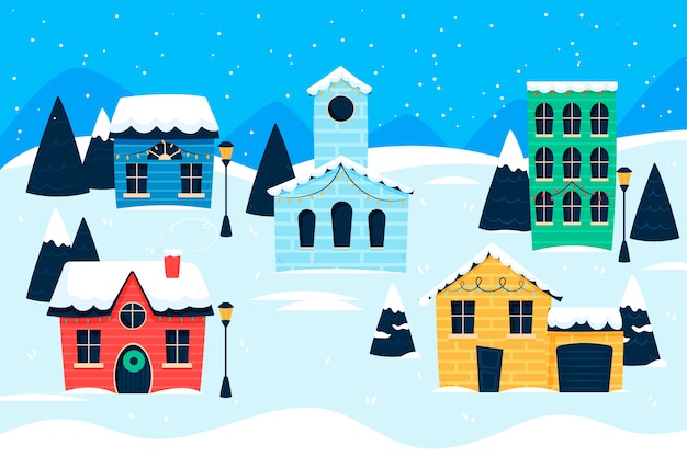 Free Vector | Beautiful christmas town hand drawn